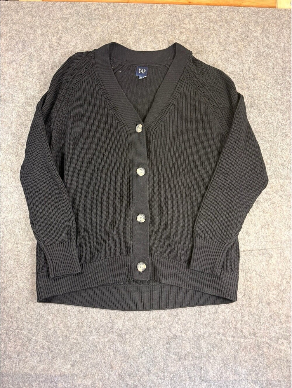 Gap Cable-Knit Ribbed Button Up Cardigan Sweater Black Size 2XL